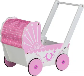 Kočárek pro panenku Eco Toys Dřevěný kočárek pro panenky růžový/bílý