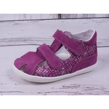 Dívčí sandály Sandálky Jonap 041S light barefoot kožené fialkové se třpytkami velikost: 20