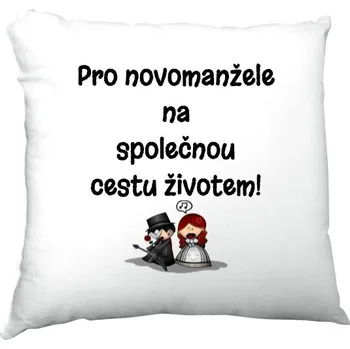 Dekorativní polštářek Polštář saténový s potiskem Polštářek- Pro novomanžele