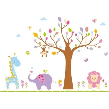 Samolepící dekorace Samolepky na zeď Strom barev a zvířátka (SLEVA)