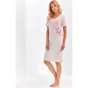 Dámská noční košile Taro, dámská noční košile 2365-Lila, krátký rukáv, béžový melír, vel. S