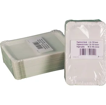 Jednorázové nádobí Tácek papírový bílý 20 x13, 5 cm, velikost 4 , obdélníkový tvar, baleno po 100 ks