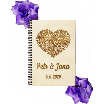 Svatební dekorace Svatební kniha přání srdce se jmény a datem - A5