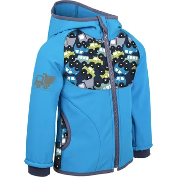 Chlapecká bunda Unuo softshellová bunda s fleecem Autíčka tyrkysová