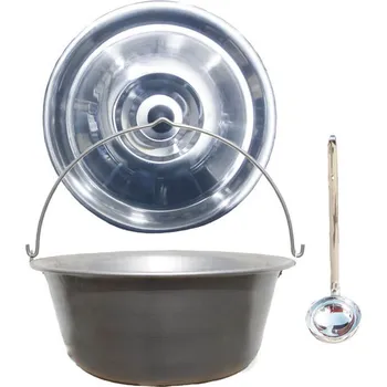 Kempingové nádobí Nerezový kotlík 15 L (1,5 mm) + nerezová poklice a nerezová naběračka