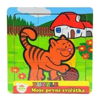Hračka pro nejmenší Teddies Mini puzzle dřevěné 9 dílků Moje první zvířátka pro nejmenší Kočka