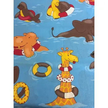 Dětský motiv plátno modré- zvířátka, Barva -, Materiál 100% bavlna