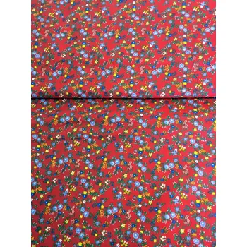 Červené plátno drobná kytička, Barva Červená, Materiál 100% bavlna