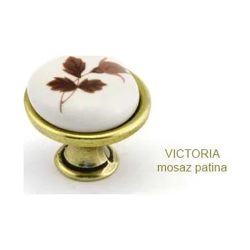 Nábytkové kování kovový knopek VICTORIA mosaz patina Varianta: VICTORIA mosaz patina + Rose porcelán