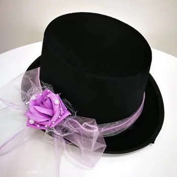 Svatební dekorace Cylindr černý se sv.fialovou kytkou