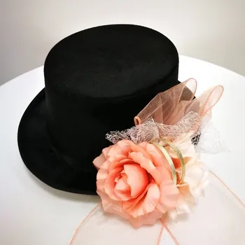 Svatební dekorace Cylindr černý s lososovou kytičkou