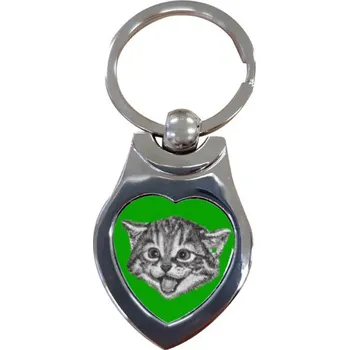Přívěsek na klíče srdce s potiskem Přívěsek kočka -srdce