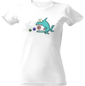 Dámské tričko Tričko s potiskem Žralok pojídající koronavirus dámské