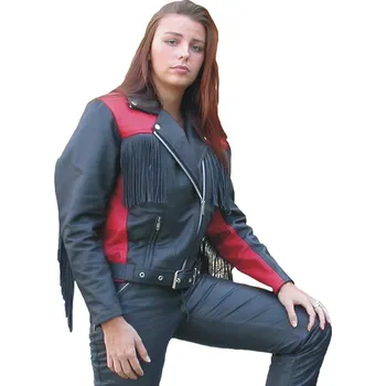 bunda dámská F-D2 kožená na chopper barva: černá/červená, Velikost: 36