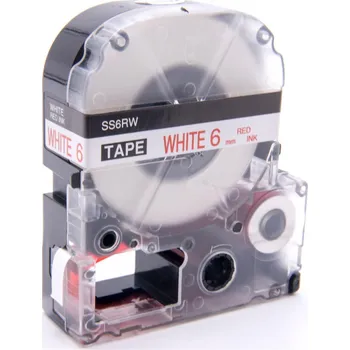 Pásek do tiskárny Epson LC-SS6RW, 6mm x 8m, červený tisk / bílý podklad, kompatibilní páska