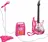 ISO Dětská rocková elektrická kytara + zesilovač a mikrofon, růžová