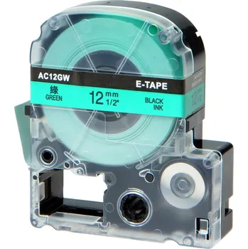 Pásek do tiskárny Epson LK-SC12GW, 12mm x 9m, černý tisk / zelený podklad, kompatibilní páska
