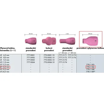 Svářečka Hubice keramická SR150/260W || SR200/450W @16,0 - plyn.čočka