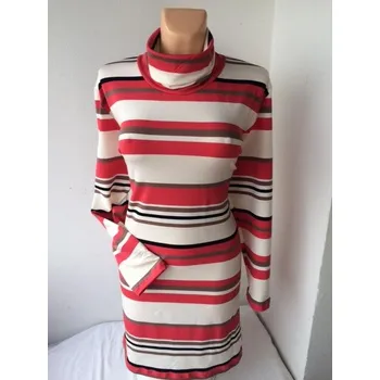 Dámské šaty Pruhované šaty s rolákem KESAD, Barva Korálová, Velikost XXL 48, Materiál 96% Viskoza 4% Lycra