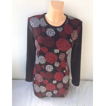 Dámský svetr Dámský žakárový svetr KVĚTKA, Barva Červená, Velikost XXXL 54, Materiál 64%Viskoza 31%Pe5%Pu