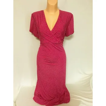 Dámské šaty Puntíkované růžové šaty pro svatební matky STŘELKA, Barva Růžová, Velikost XXL50, Materiál 98% Polyester 2% Lycra