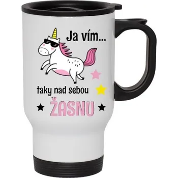 Termohrnek Cestovní termohrnek s uchem s potiskem Žasnu nad sebou