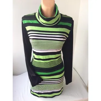 Dámské šaty Pruhované šaty s rolákem ECERA, Barva Černá, Velikost M40 , Materiál 96% Viskoza 4% Lycra