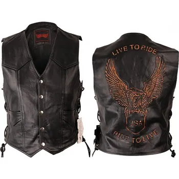 Moto vesta L&J Pánská kožená vesta s orlem RIDER černá 5XL