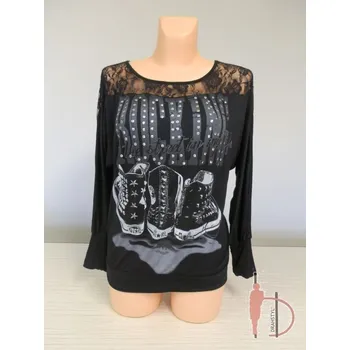 Dámská tunika Halenka s potiskem a krajkou, Barva Černá, Velikost XL 44, Materiál 96% Viskoza 4% Lycra