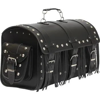 Zavazadlo na motocykl Kožený kufr na chopper BIG s třásněmi 35 l