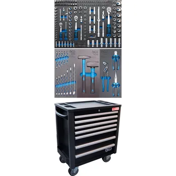 BGS Vozík dílenský, 7 zásuvek, velmi malá konstrukční výška, s 209 nástroji