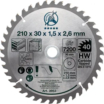 Pilový kotouč BGS Kotouč pilový ze slinutého karbidu, O 210 x 30 x 2,6 mm, 40 zubů