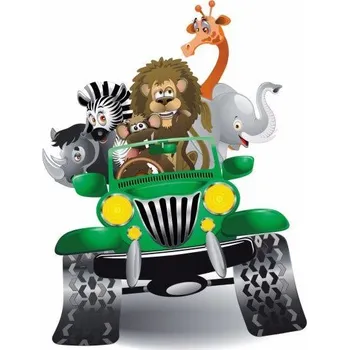Samolepící dekorace Zelený jeep safari zvířátka samolepka na zeď - S