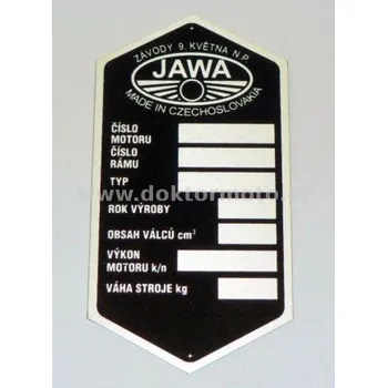 Štítek typový JAWA (kývačka, panelka)
