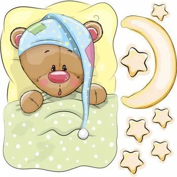 Samolepící dekorace Medvídek pod peřinou samolepka na zeď - M