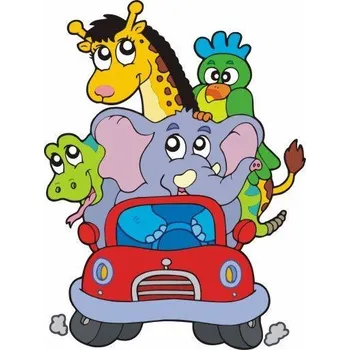 Samolepící dekorace Jeep safari zvířátka samolepka na zeď - S