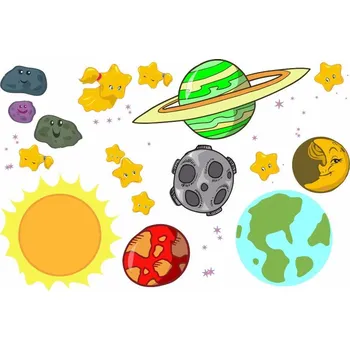 Samolepící dekorace Planety a hvězdy samolepka na zeď - S