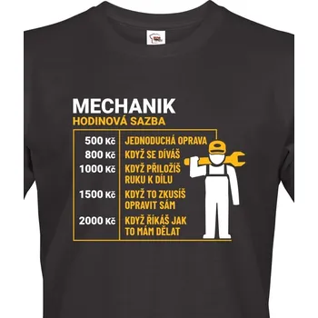 Pánské tričko Pánské tričko hodinová sazba mechanik, Barva Černá, Velikost 4XL, Canvas Pánské tričko s krátkým rukávem Bezvatriko.cz 1