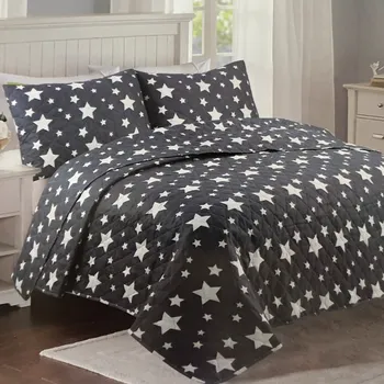 Přehoz na lůžko Numberoplus Prošívaný přehoz přes postel 200 x 240 cm ŠEDÉ HVĚZDY