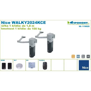 Nice WALKY2024BD.KCE pohony křídlové brány a branky do 3,60 m průjezdu na úzké sloupky