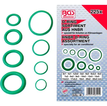 Nářadí pro automobil BGS O kroužkytěsnící pro klimatizace, pr. 3,0 - 22,0 mm, sada 225 dílů
