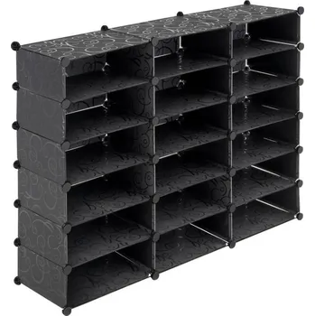 Úložný box Polička / botník modulový skládací, bez dvířek, černý s ornamenty, 140x37x108 cm