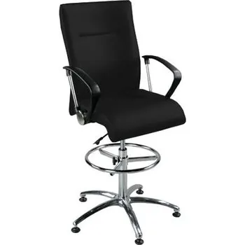Pracovní židle NEO, luxusní, vysoká, s opěrným kruhem a područkami, látka černá
