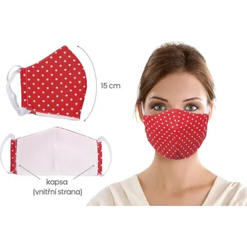 rouška Rouška bavlněná s vnitřní kapsou délka oblouku 15cm červený puntík