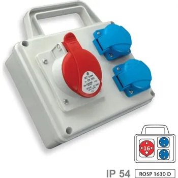 Rozvaděč Minizásuvková kombinace ROSP 1630 D Praktik-IP54, 1x1643, 2x230V s držákem (SEZ ROSP 1630 D)