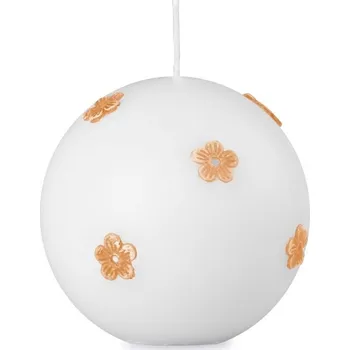 Svíčka Koule s oranžovými květy 70mm mat bílá svíčka 135 gram