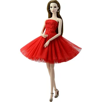 Doplněk pro panenku Šaty s krátkou vrstvenou sukní pro Barbie Barvy: červená