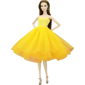 Doplněk pro panenku Šaty s krátkou vrstvenou sukní pro Barbie Barvy: žlutá