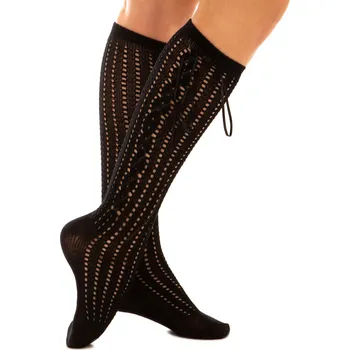 Dámské punčochy V&V Podkolenky děrované se stuhou - černé