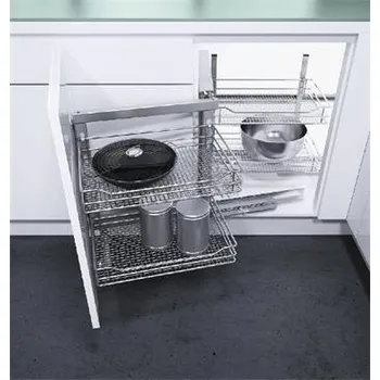 Kuchyňská skříňka VS COR Fold rohový-otočný výsuv s koši Saphir, L, ocel stříbrná